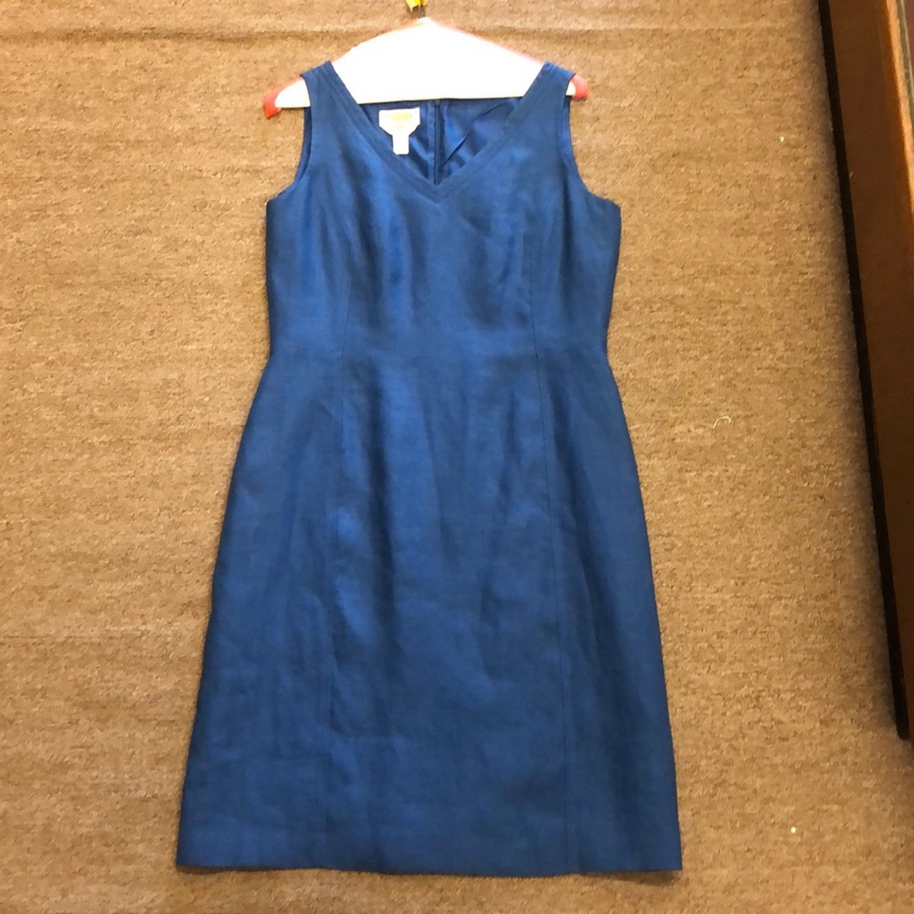 Talbots Irish linen sheath dress 8 royal blue